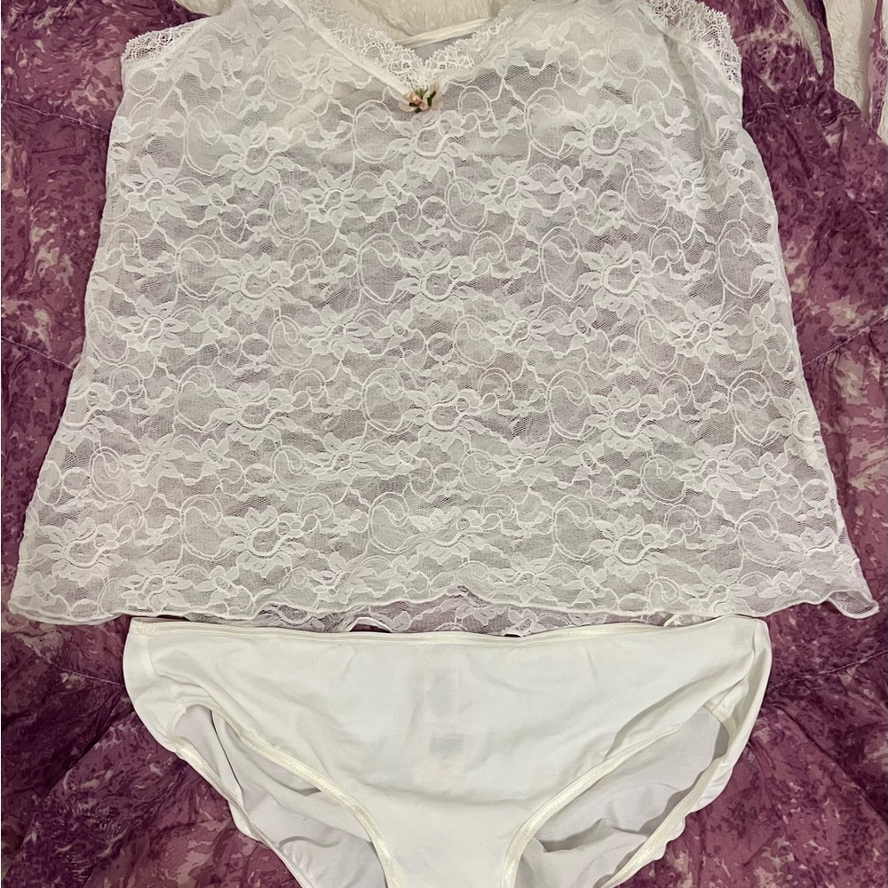 Elegant White Lace Sleepwear Set Vintage Victoria’s Secret White Cami and Panty